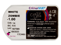 Fehér White Zombie ColourVUE Crazy Lens kontaktlencse - dioptriával (2 db lencse)